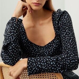 Madewell Seamed Long Sleeve Mini Dress Size 4 In Ditsy Floral Blue NWT